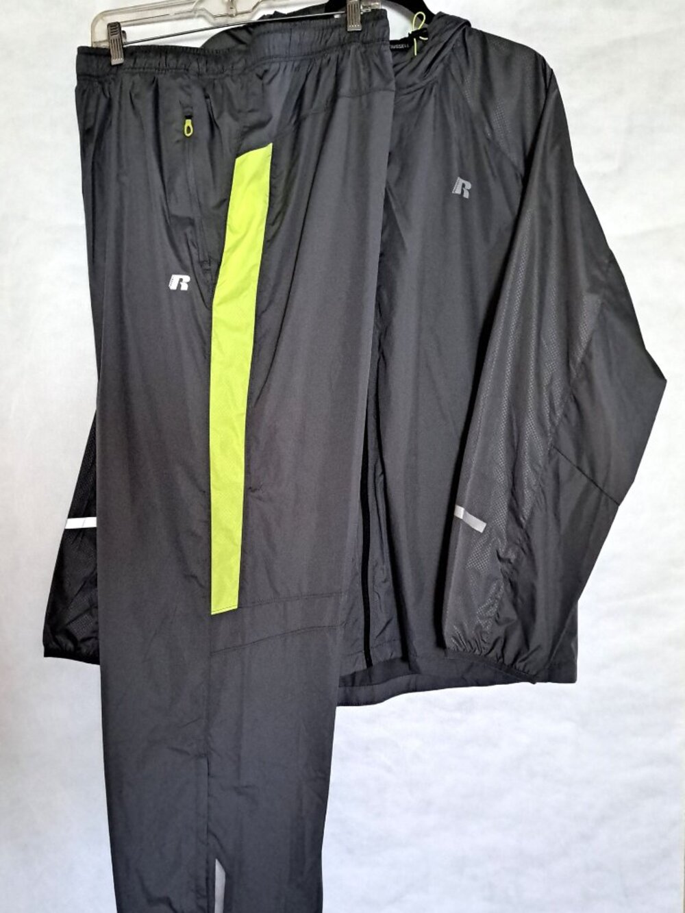Russell Athletic Men's Hooded Windbreaker Track Suit Gray size 2XL NWOT Y2K Golf